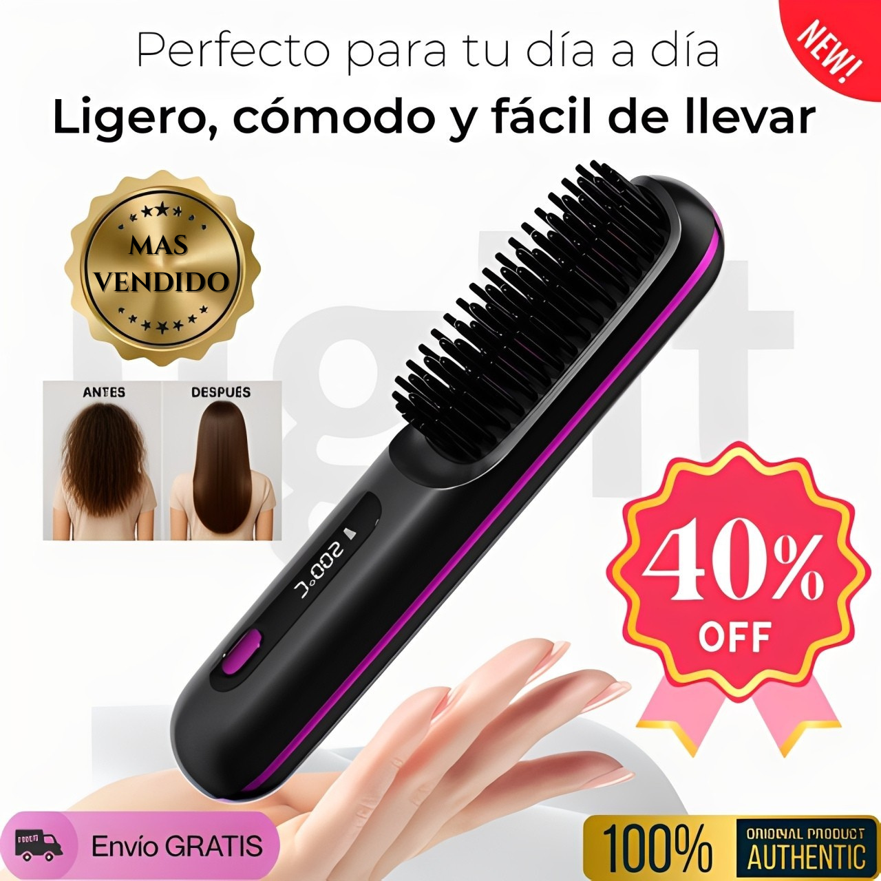 Cepillo Alisador de Pelo Inalámbrico-Zeylos